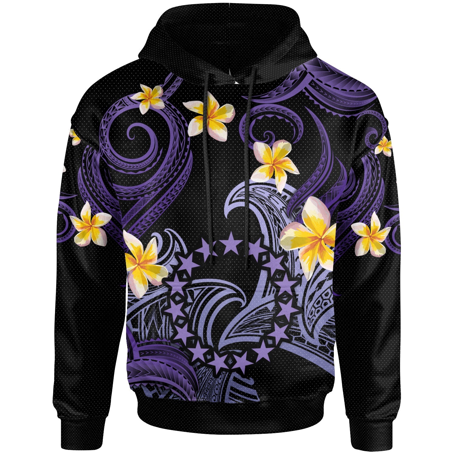 Cook Islands Hoodie - Custom Personalised Polynesian Waves with Plumeria Flowers (Purple)