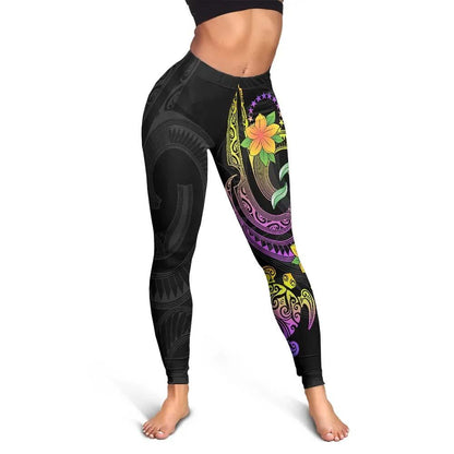 Cook Islands Legging - Plumeria Flowers with Spiral Patterns