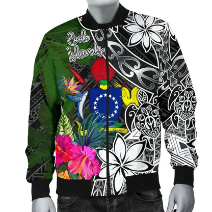 Cook Islands Bomber Jacket - Turtle Plumeria Banana Leaf