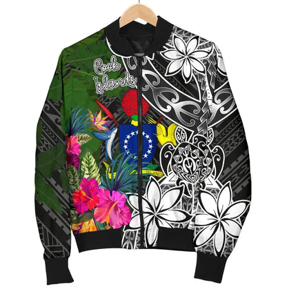 Cook Islands Bomber Jacket - Turtle Plumeria Banana Leaf