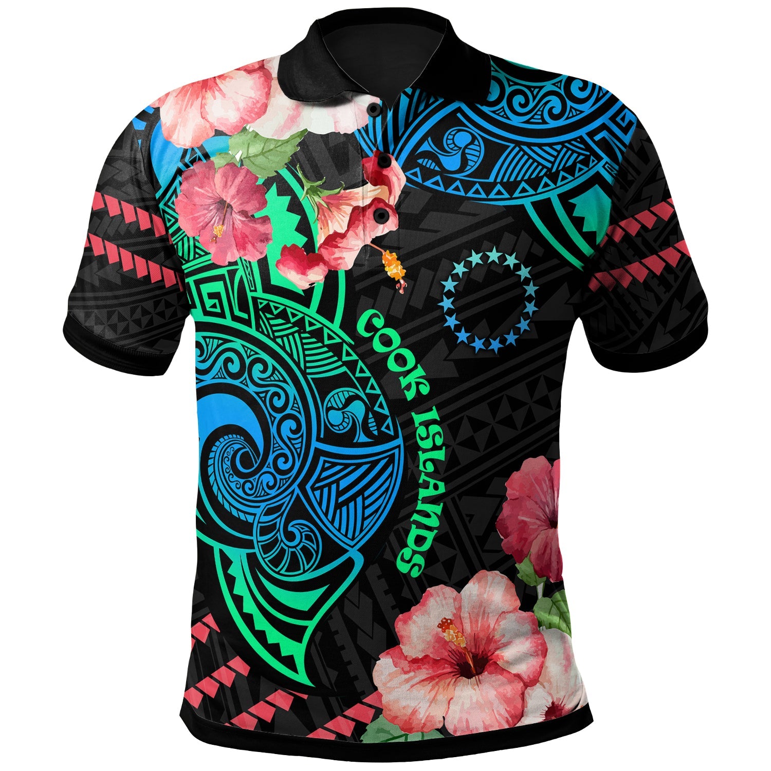 Cook Islands Polo Shirt - Polynesian Pride with Hibicus Flower Tribal Pattern