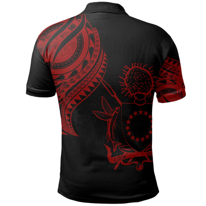 Cook Islands Polo Shirt - Cook Islands Tatau Red Patterns With Coat Of Arms