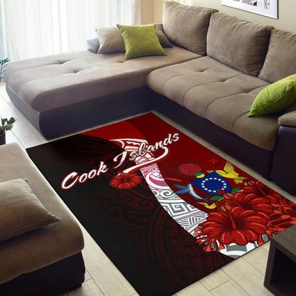 Cook Islands Polynesian Area Rug - Coat Of Arm With Hibiscus