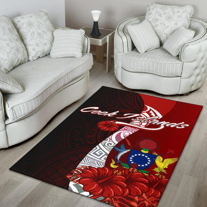 Cook Islands Polynesian Area Rug - Coat Of Arm With Hibiscus