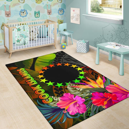 Cook Islands Polynesian Area Rug - Hibiscus and Banana Leaves