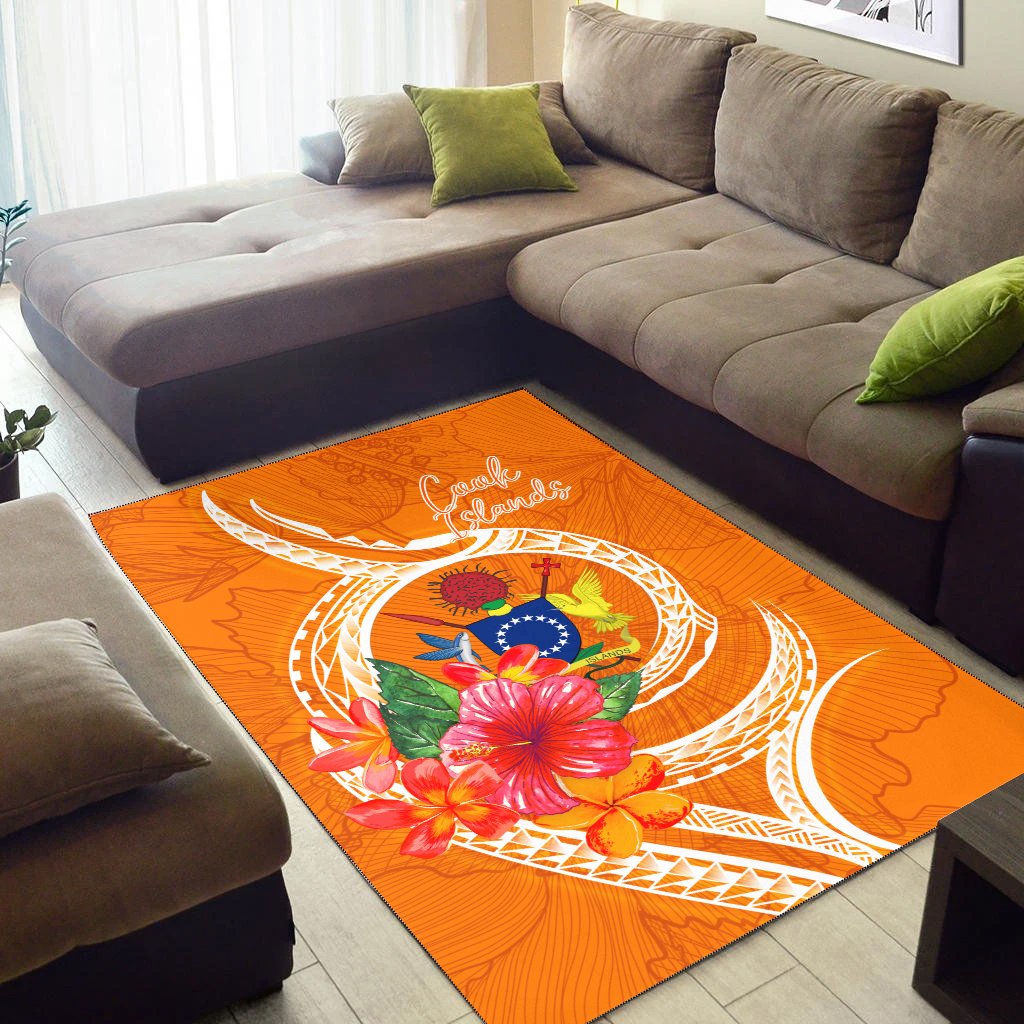 Cook Islandss Polynesian Area Rug - Orange Floral With Seal