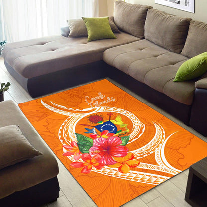 Cook Islandss Polynesian Area Rug - Orange Floral With Seal