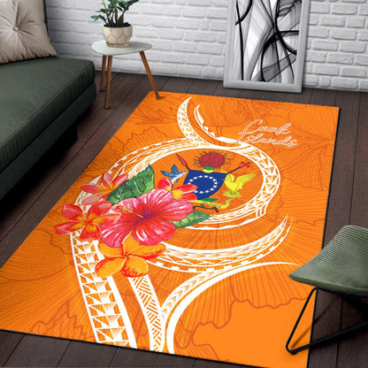 Cook Islandss Polynesian Area Rug - Orange Floral With Seal