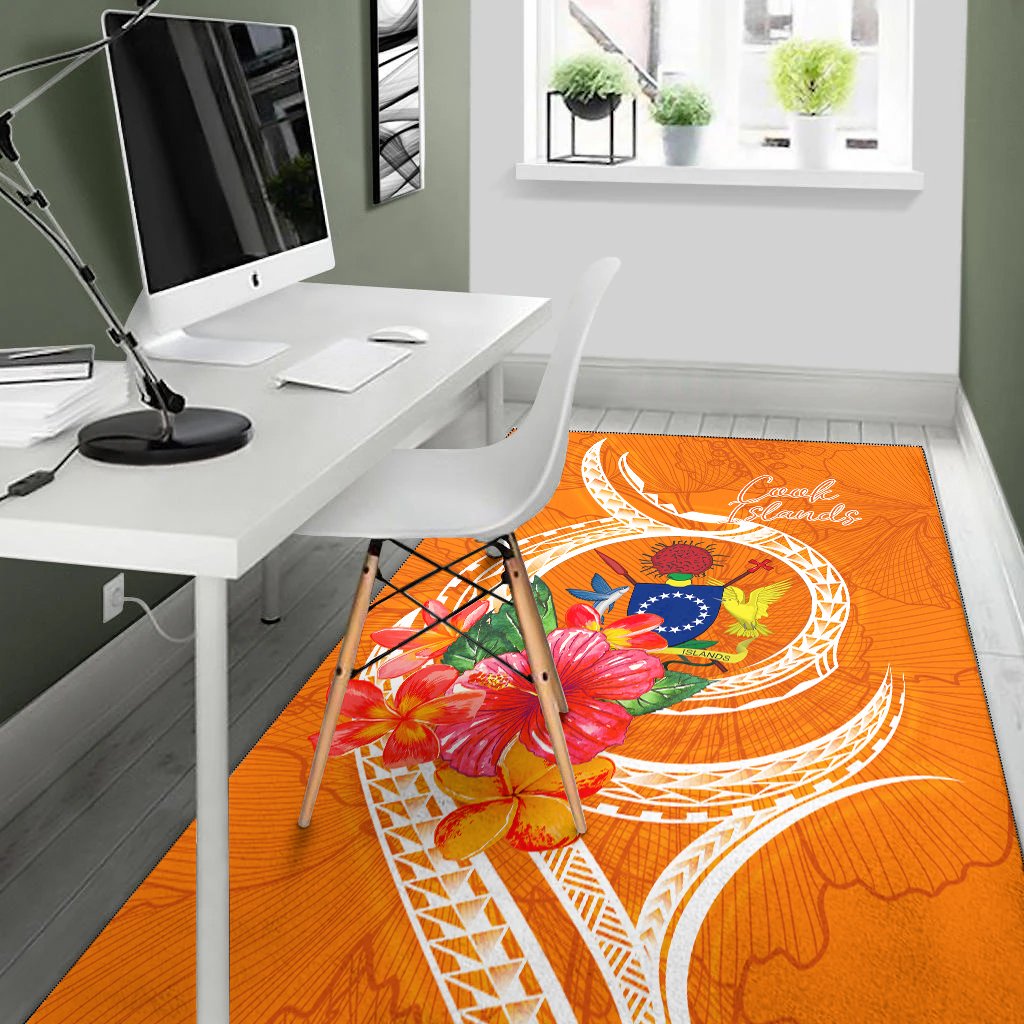 Cook Islandss Polynesian Area Rug - Orange Floral With Seal