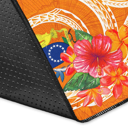 Cook Islandss Polynesian Area Rug - Orange Floral With Seal