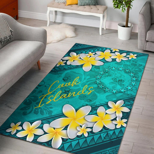 Cook Islandss Polynesian Area Rug - Plumeria With Blue Ocean