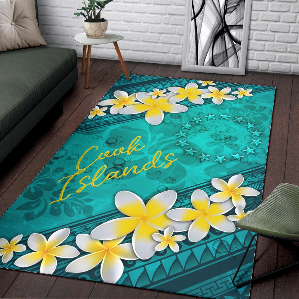 Cook Islandss Polynesian Area Rug - Plumeria With Blue Ocean