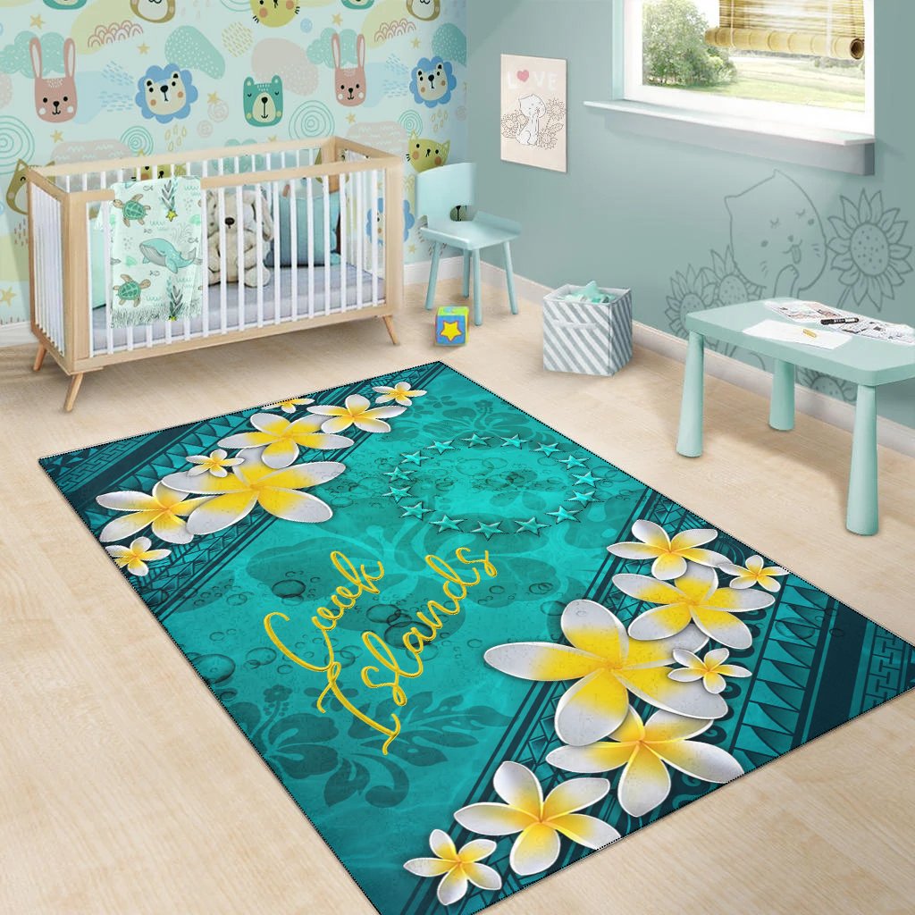 Cook Islandss Polynesian Area Rug - Plumeria With Blue Ocean
