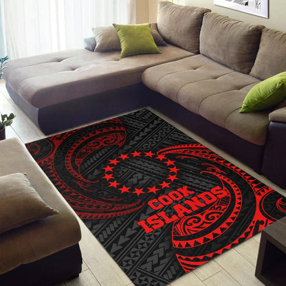 Cook Islandss Polynesian Area Rug - Red Tribal Wave