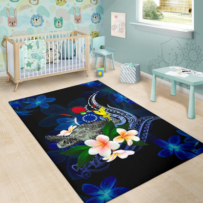 Cook Islandss Polynesian Area Rug - Turtle With Plumeria Flowers