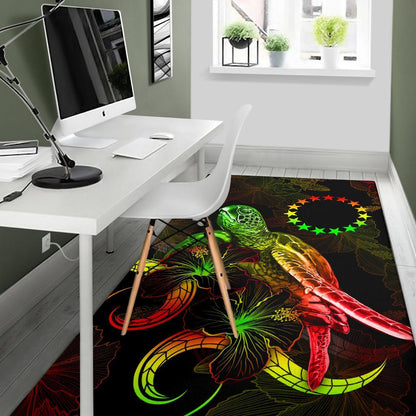 Cook Islandss Polynesian Area Rugs - Turtle With Blooming Hibiscus Reggae
