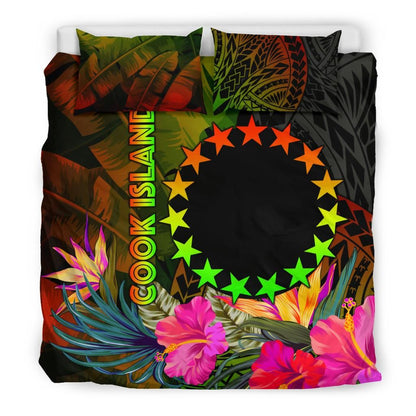 Cook Islands Polynesian Bedding Set - Hibiscus And Banana Leaves