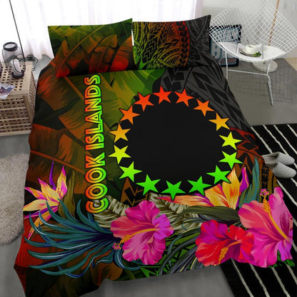 Cook Islands Polynesian Bedding Set - Hibiscus And Banana Leaves
