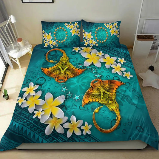 Cook Islands Polynesian Bedding Set - Manta Ray Ocean