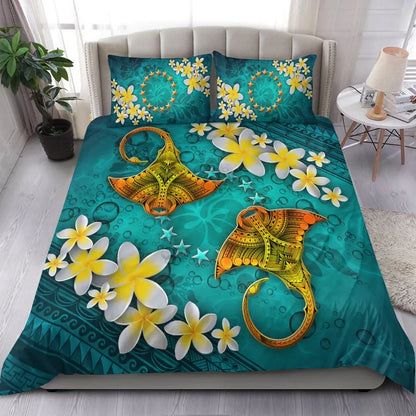 Cook Islands Polynesian Bedding Set - Manta Ray Ocean
