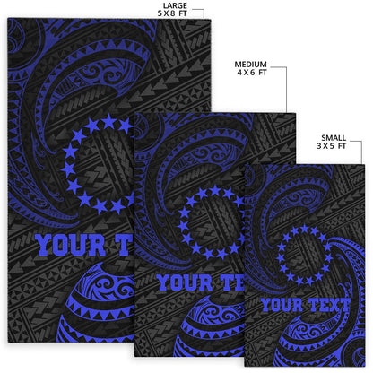 Cook Islandss Polynesian Custom Personalised Area Rug - Blue Tribal Wave
