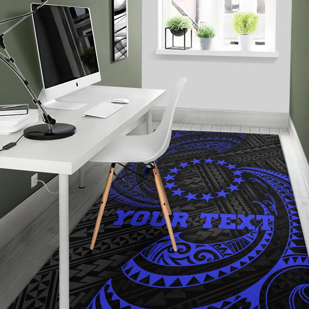 Cook Islandss Polynesian Custom Personalised Area Rug - Blue Tribal Wave