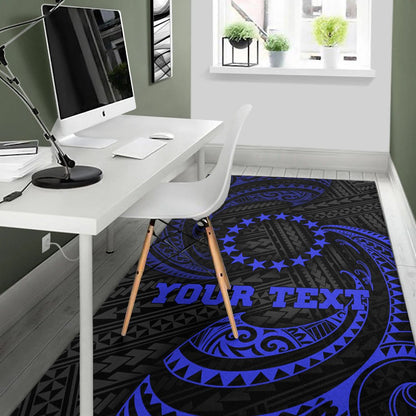 Cook Islandss Polynesian Custom Personalised Area Rug - Blue Tribal Wave