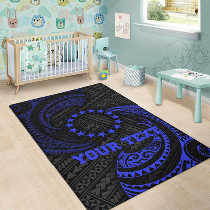 Cook Islandss Polynesian Custom Personalised Area Rug - Blue Tribal Wave