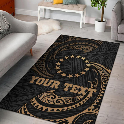 Cook Islandss Polynesian Custom Personalised Area Rug - Gold Tribal Wave