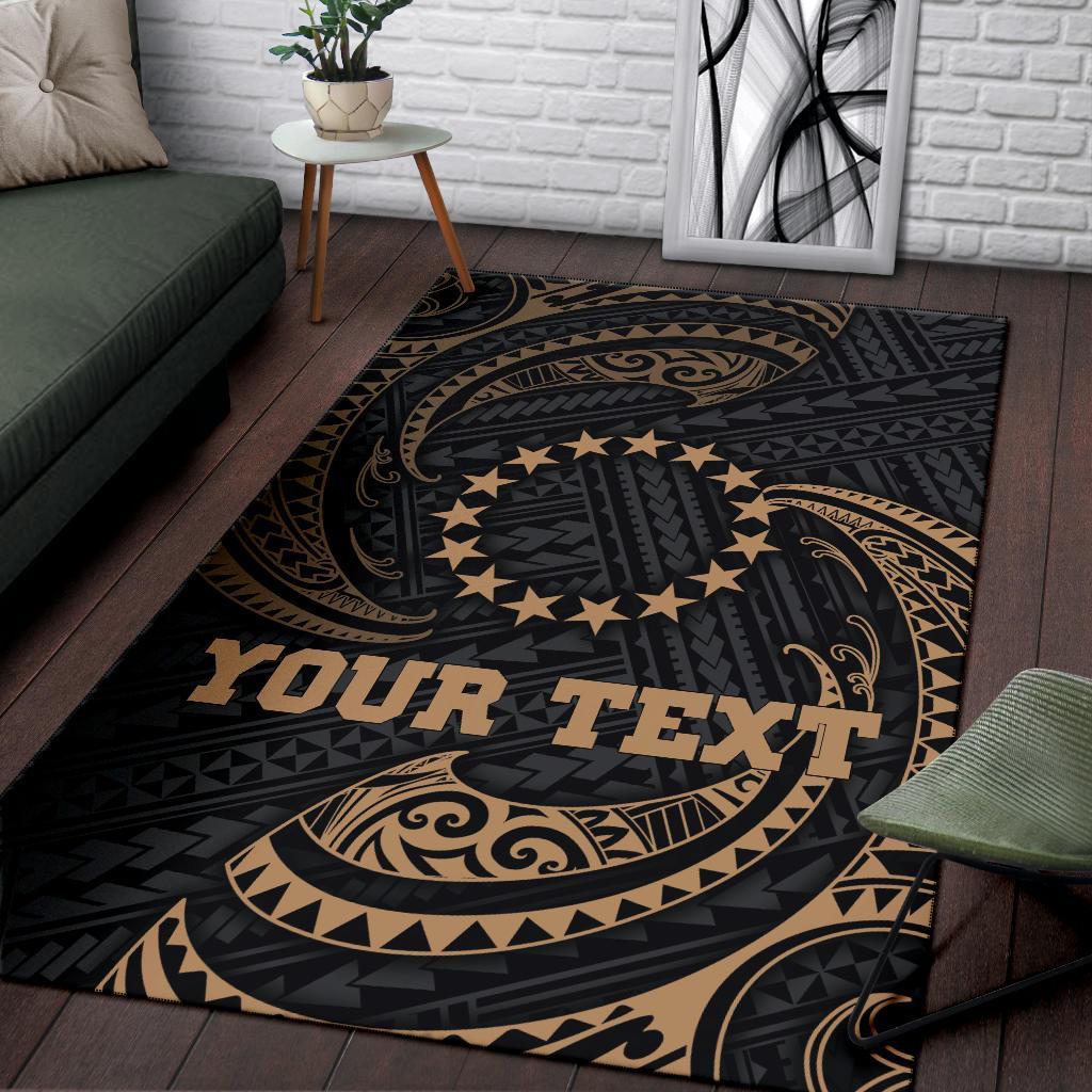 Cook Islandss Polynesian Custom Personalised Area Rug - Gold Tribal Wave
