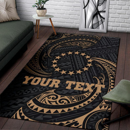 Cook Islandss Polynesian Custom Personalised Area Rug - Gold Tribal Wave
