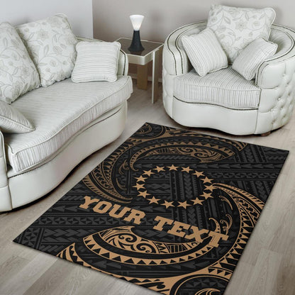 Cook Islandss Polynesian Custom Personalised Area Rug - Gold Tribal Wave