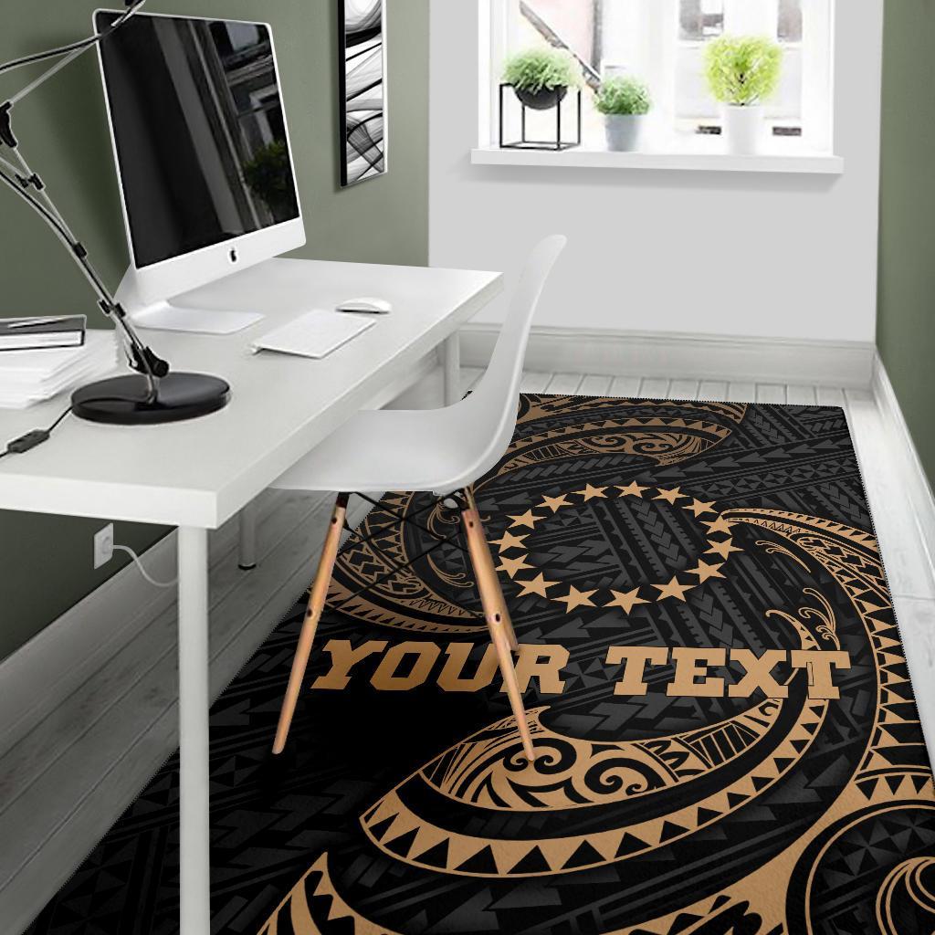 Cook Islandss Polynesian Custom Personalised Area Rug - Gold Tribal Wave