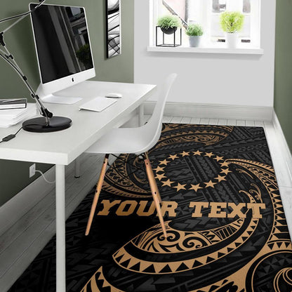 Cook Islandss Polynesian Custom Personalised Area Rug - Gold Tribal Wave