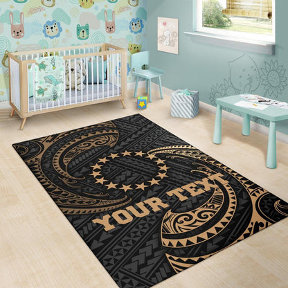 Cook Islandss Polynesian Custom Personalised Area Rug - Gold Tribal Wave