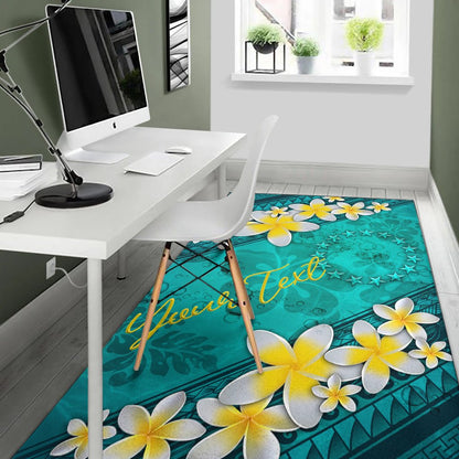 Cook Islandss Polynesian Custom Personalised Area Rug - Plumeria With Blue Ocean