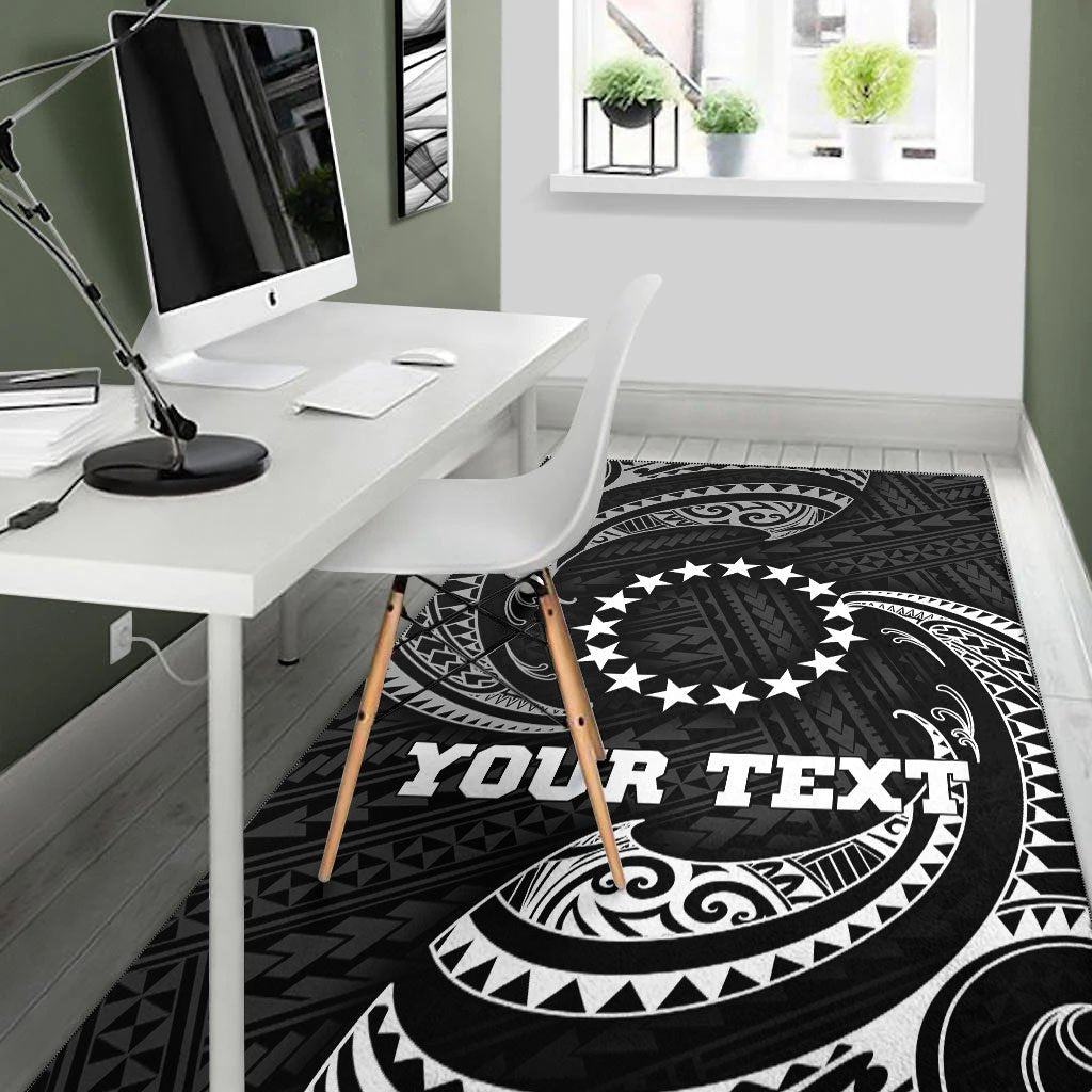 Cook Islandss Polynesian Custom Personalised Area Rug - White Tribal Wave