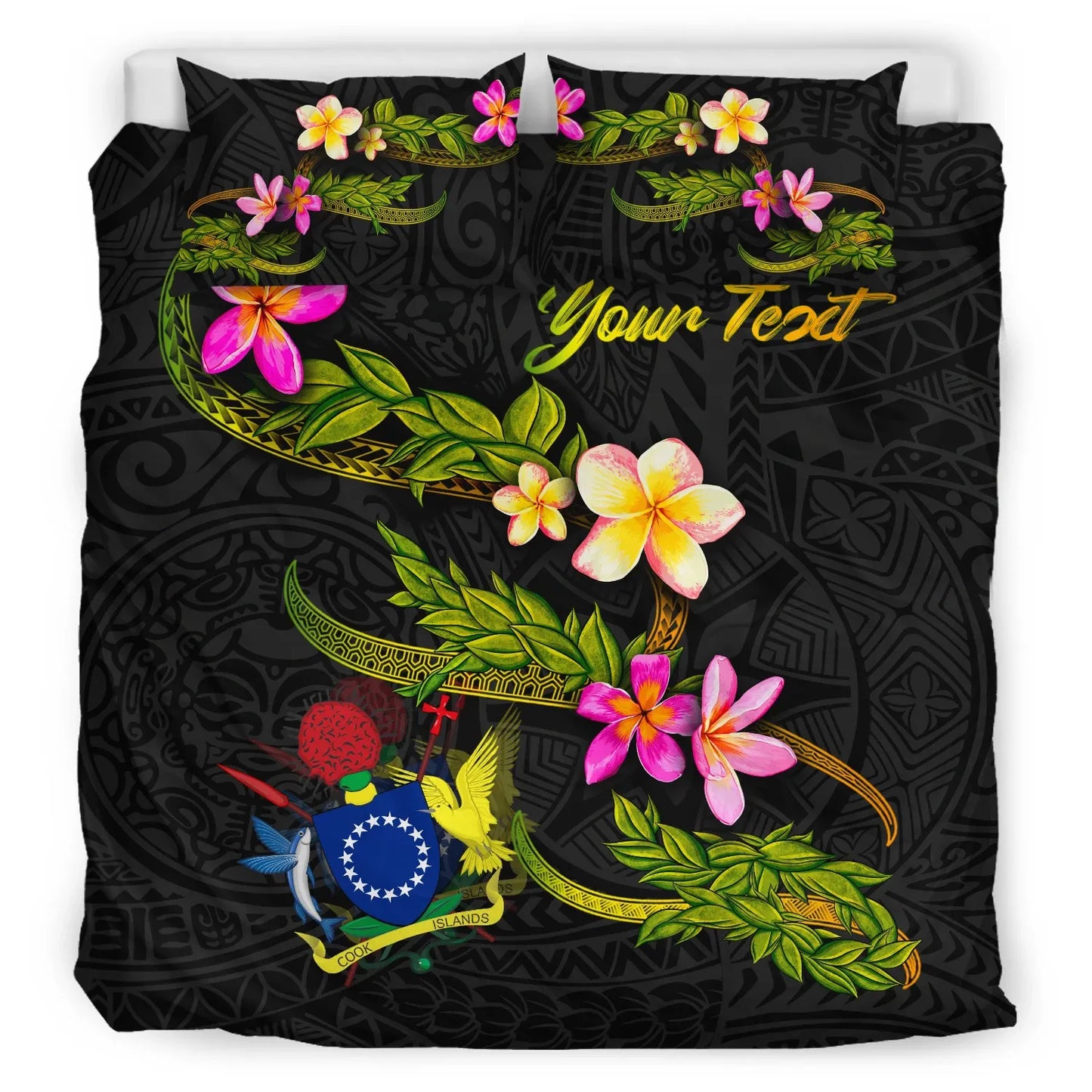 Cook Islands Polynesian Custom Personalised Bedding Set - Plumeria Tribal