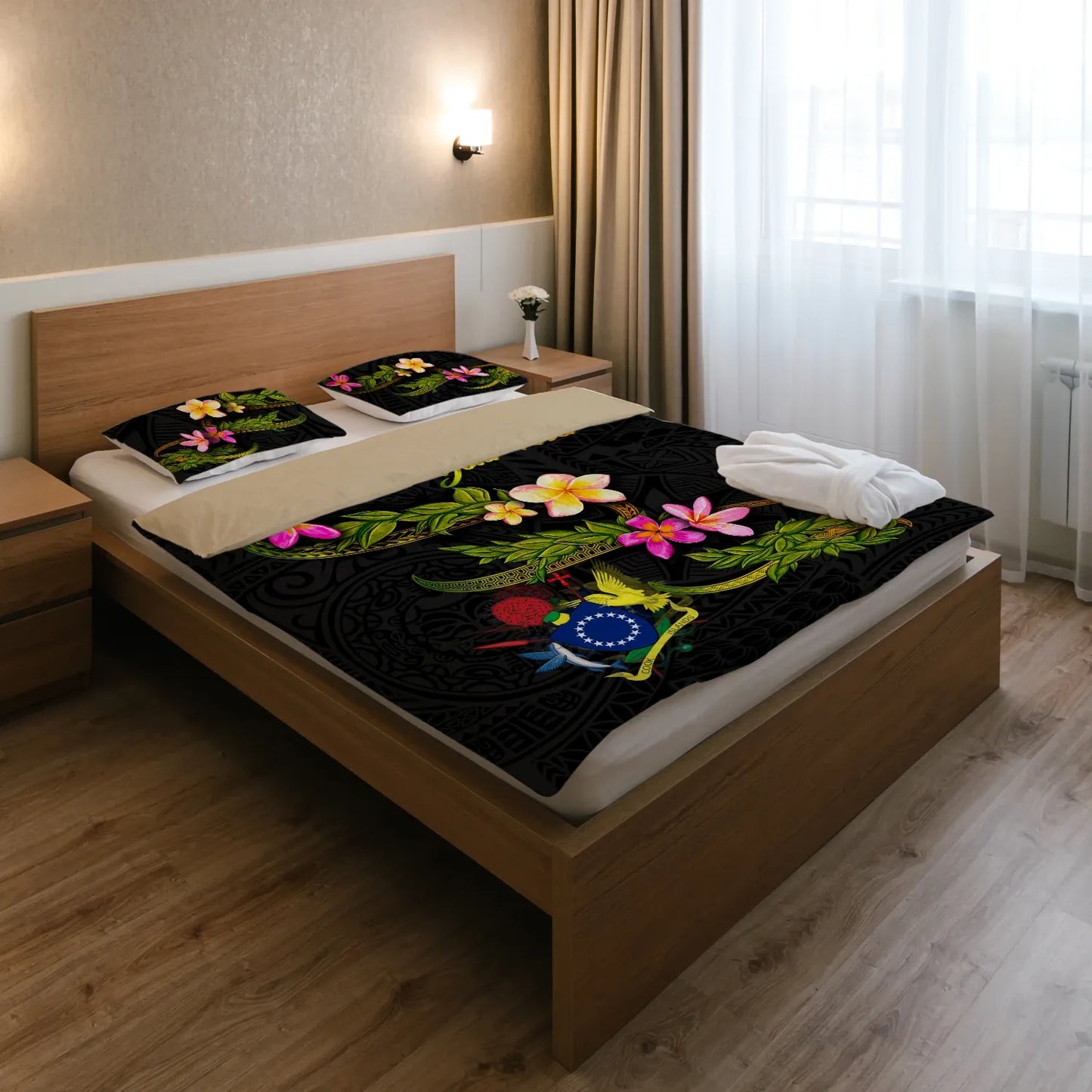 Cook Islands Polynesian Custom Personalised Bedding Set - Plumeria Tribal