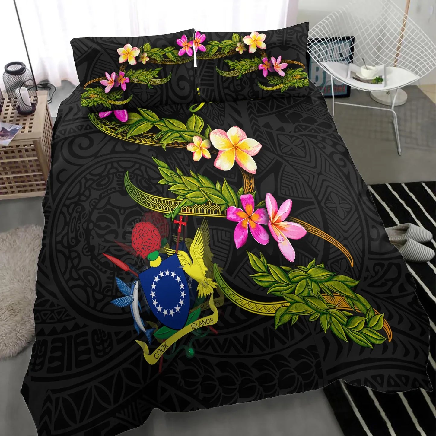 Cook Islands Polynesian Custom Personalised Bedding Set - Plumeria Tribal