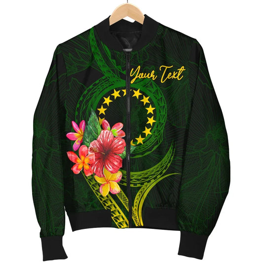 Cook Islands Polynesian Custom Personalised Bomber Jacket - Floral With Seal Flag Color