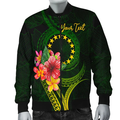 Cook Islands Polynesian Custom Personalised Bomber Jacket - Floral With Seal Flag Color
