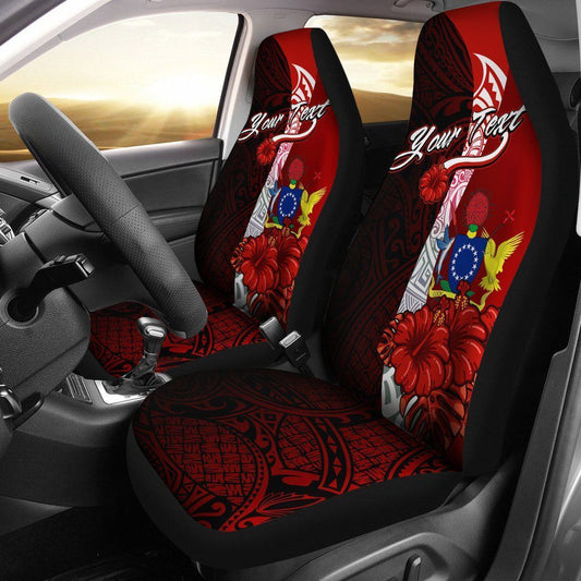 Cook Islands Polynesian Custom Personalised Car Seat Covers - Coat Of Arm With Hibiscus