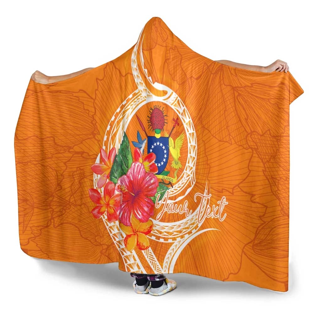 Cook Islands Polynesian Custom Personalised Hooded Blanket - Orange Floral With Seal