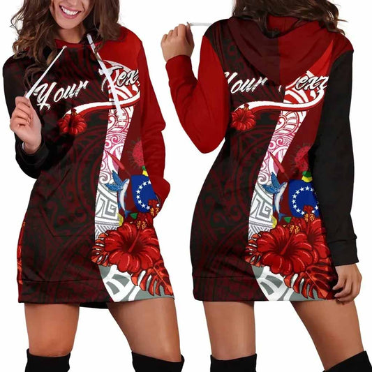 Cook Islands Polynesian Custom Personalised Hoodie Dress - Coat Of Arm With Hibiscus