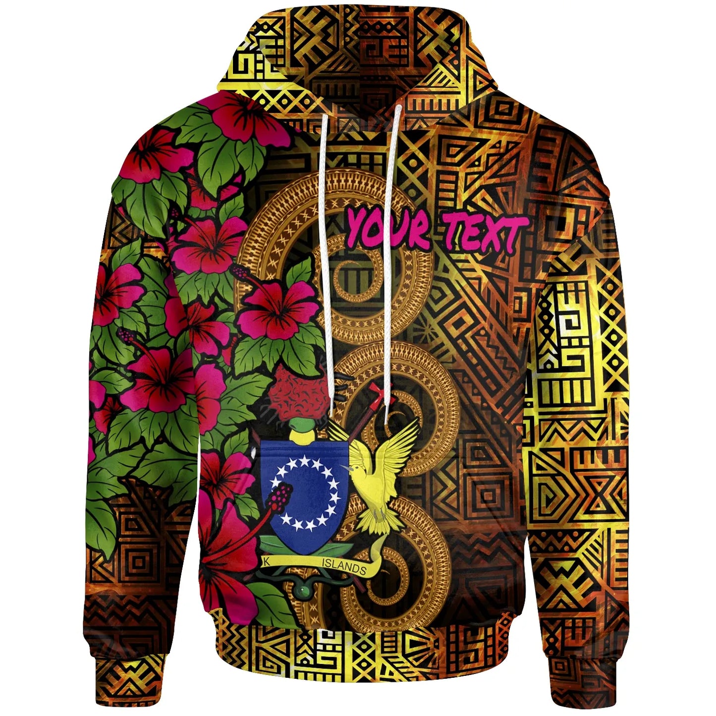 Cook Islands Polynesian Custom Personalised Hoodie - Hibiscus Vintage