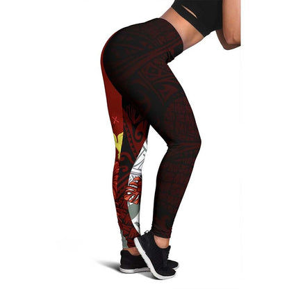 Cook Islands Polynesian Custom Personalised Legging  - Coat Of Arm With Hibiscus