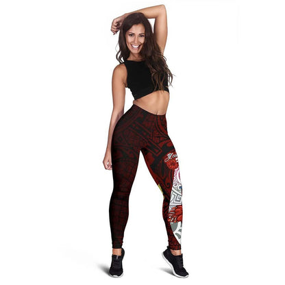 Cook Islands Polynesian Custom Personalised Legging  - Coat Of Arm With Hibiscus
