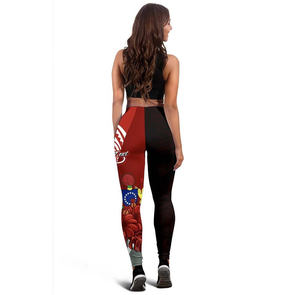 Cook Islands Polynesian Custom Personalised Legging  - Coat Of Arm With Hibiscus