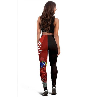 Cook Islands Polynesian Custom Personalised Legging  - Coat Of Arm With Hibiscus